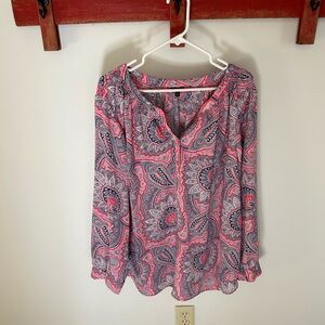 Talbots Pink and Gray Paisley Blouse